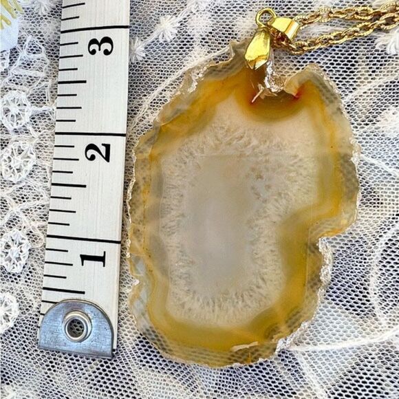 Large Golden Geode Slab Pendant Necklace 18” - Picture 8 of 9